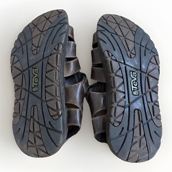 Teva Men's US 11.0 Camden Brown Leather Open Toe Fisherman Sandals Shoes - Picture 6 of 6